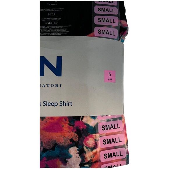 NWT Womens N NATORI 2Pack Sleep Shirts Pink Floral Or Black Size SMALL V Neck - Picture 5 of 5